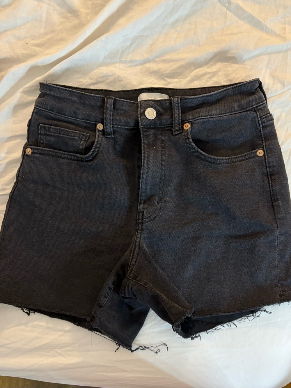 H&M Black Raw-Hem High-Rise Denim Shorts